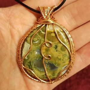 Rainforest Jasper Copper Wire Wrapped Pend…